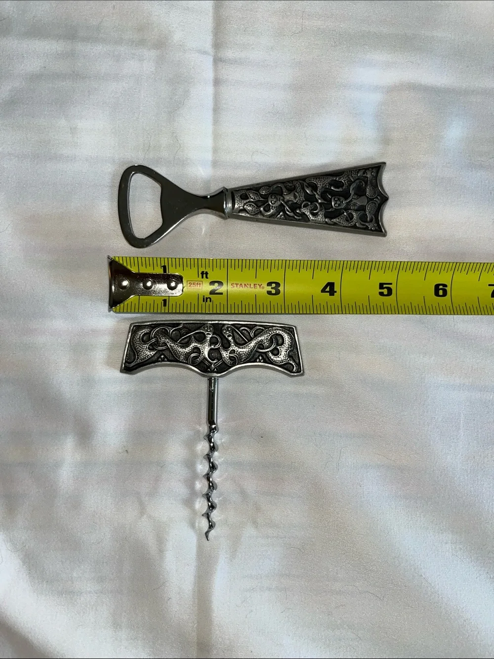 Nordic Pewter Bottle Opener And Corkscrew Set